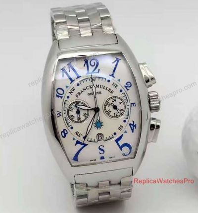 Replica Franck Muller Cintree Curvex Chronograph Watch SS White Dial